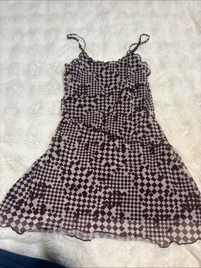 SO Brown & Cream Geometric Mini Slip Dress